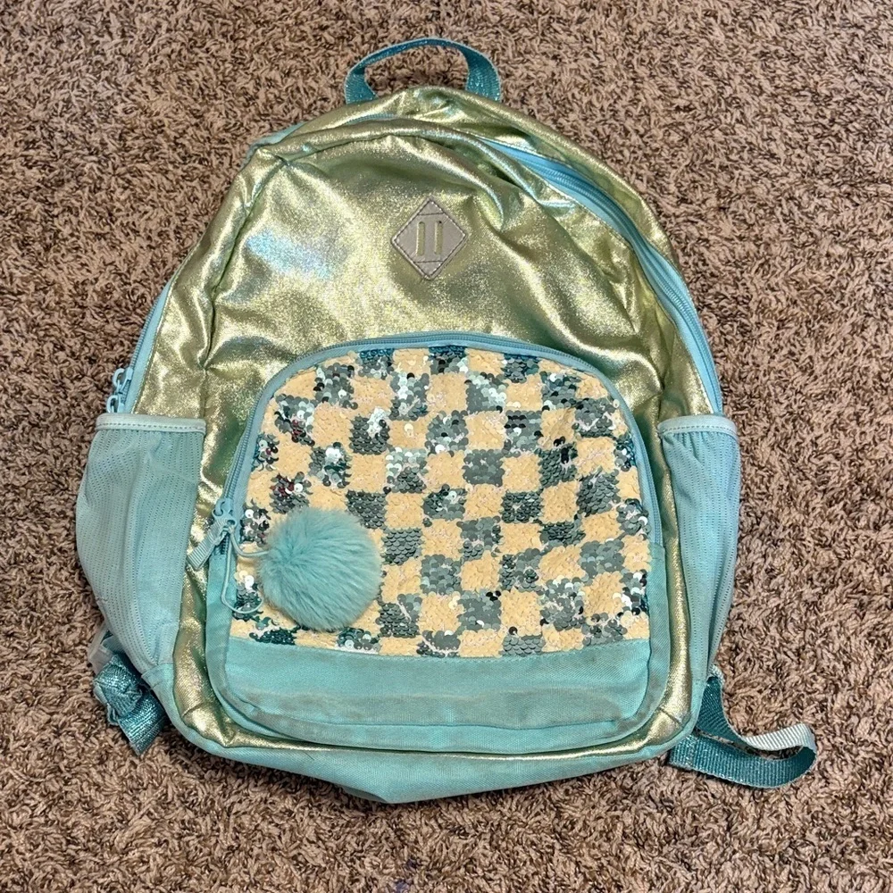 Cat & Jack Shimmering Teal and Gold Kids Backpack